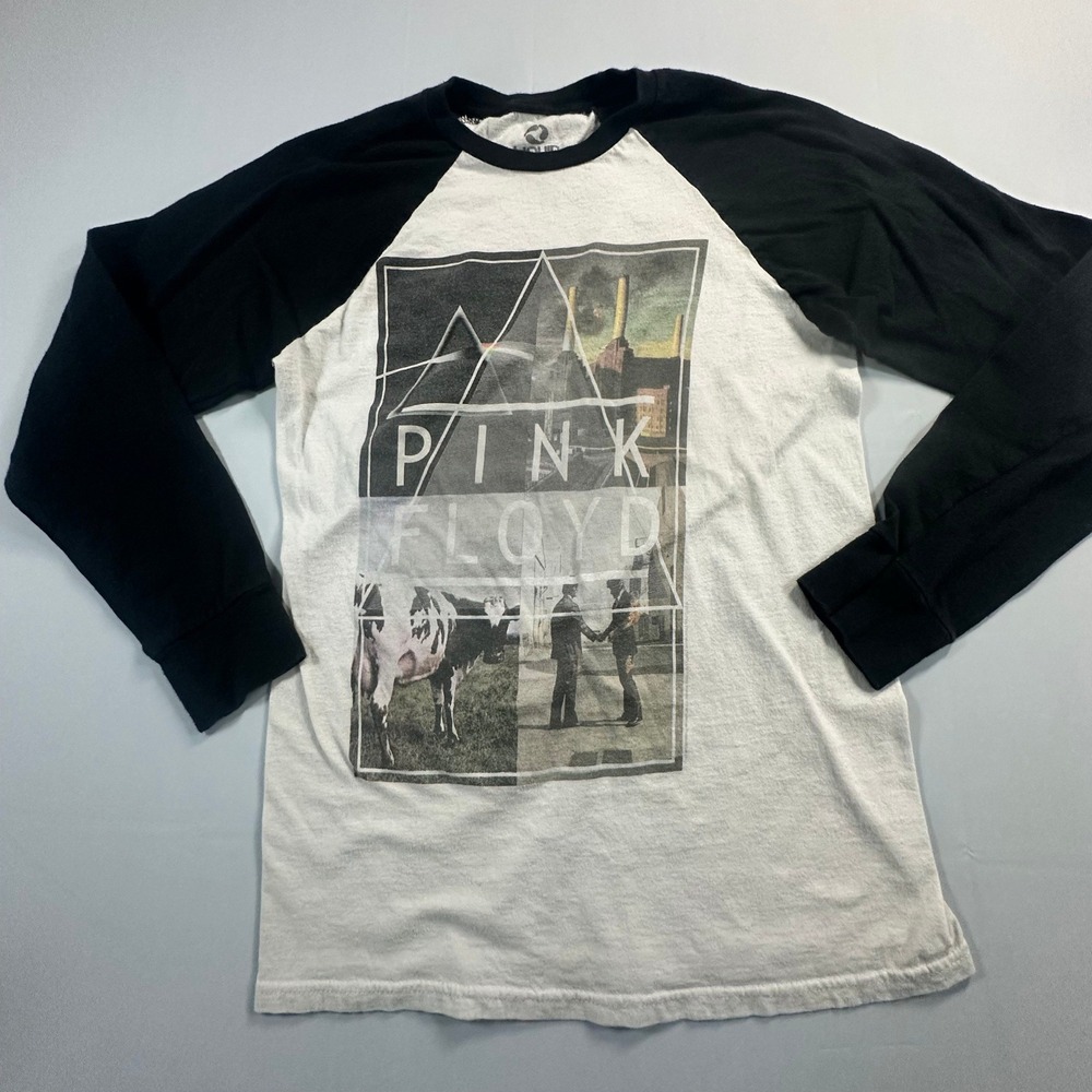 Liquid Blue Pink Floyd Graphic Raglan Baseball Tee Black White Small